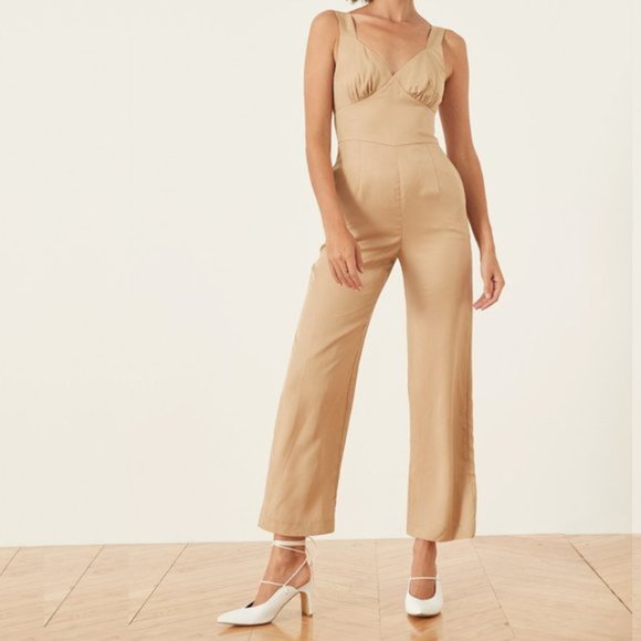LPA Pants - Revolve LPA Wesley Jumpsuit Khaki Sleeveless Tan